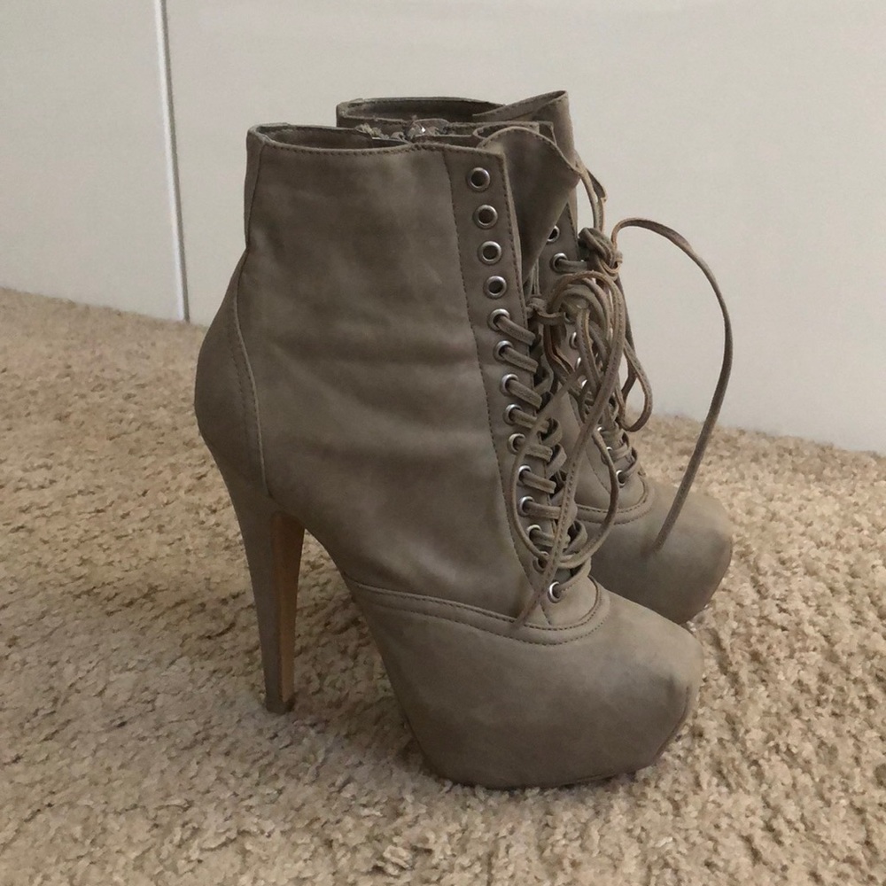 Taupe lace up booties